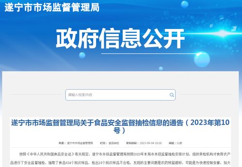 四川省遂宁市市场监管局抽检食品624批次 18批次不合格